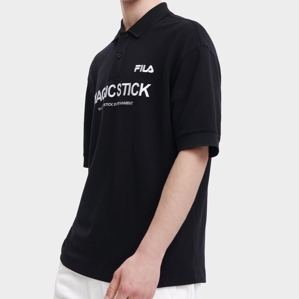 FILA X MAGIC STICK Collaboration Letter Print Casual Short Sleeve Polo Shirt Men Polo Shirts Black F11M329105FBK