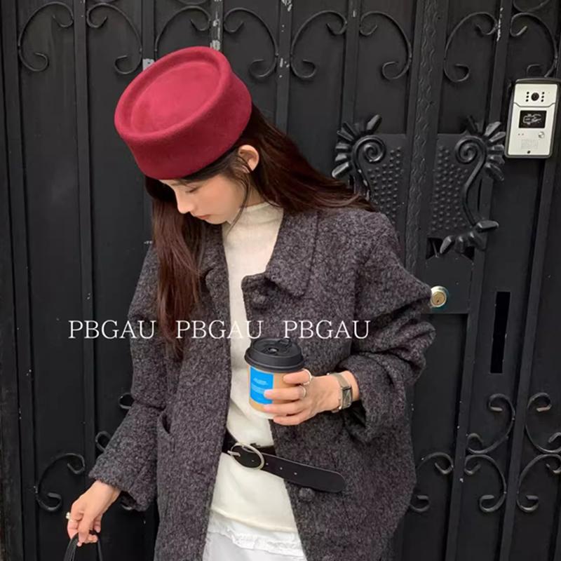 Women 100%  Wool Felt Berets Vintage Hard Concave Top Fedoras Hats Wedding Fascinator Hats Cocktail Party Bridal Pillbox Cap