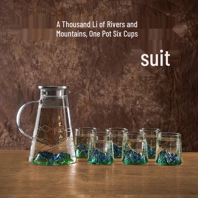 Jun Seventeen SJ Light Luxury Mountain View Tea Set Gift Set (1 Pot, 6 Cups)