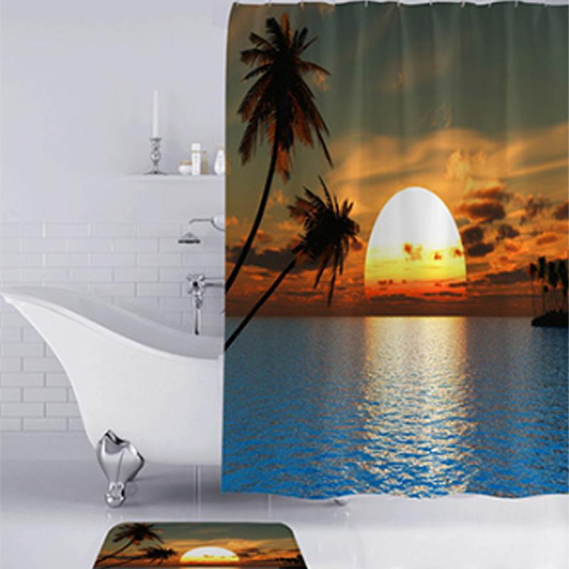 

Пристань Море Озеро Мост Синий Ракушка Морская звезда 3D Печать Цифровая Шторка для душа 2-Sunset,180*180cm/70.8*70.8in
