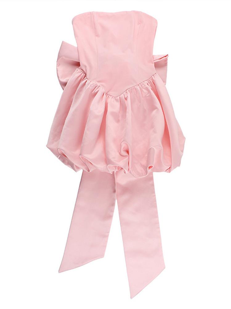 Women's Strapless Bow Short Dress Ladies' Princess Dress Christmas Festival Birthday Pink Black Blue Represent Dresses