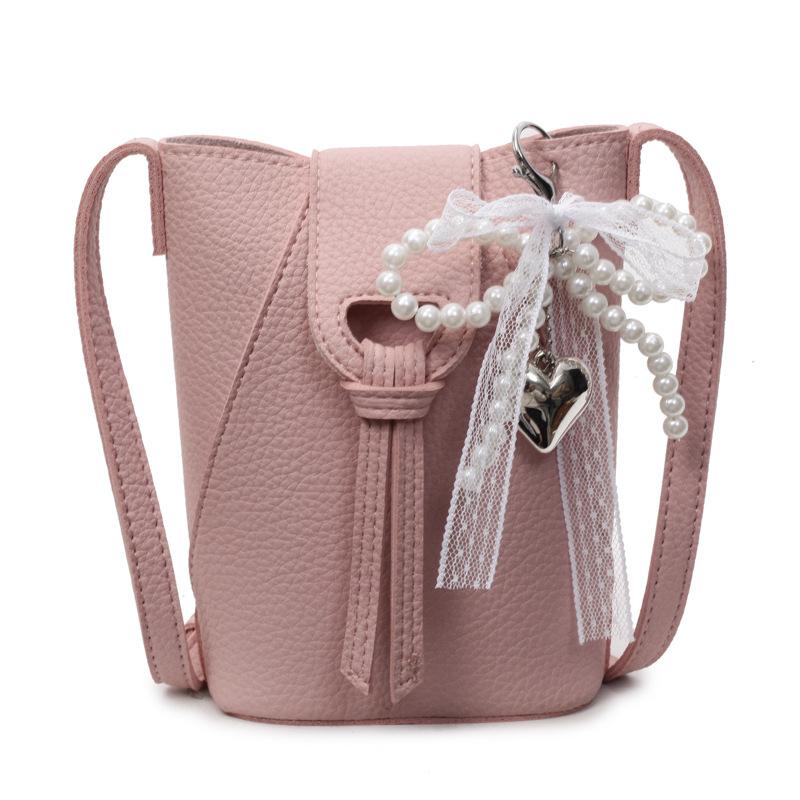 Crossbody Bag Women's 2025 New Trend Fashion Bucket Bag Lychee Pattern Shoulder Bag Mobile Phone Bag