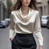Womens Black Cowl Neck Satin Long Sleeve Blouse
