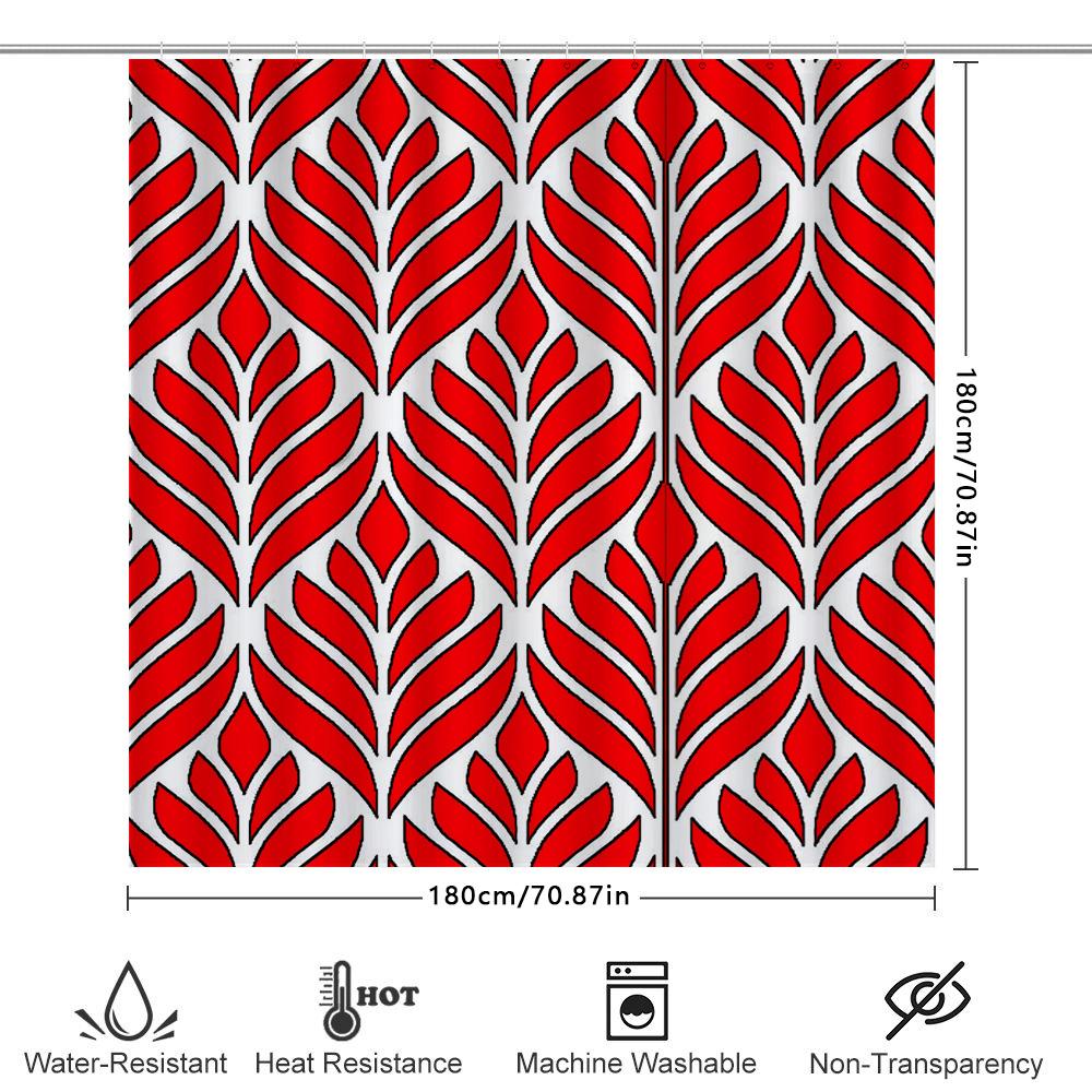 Red White Geometric Shower Curtain For Bathroom Decor Waterproof Fabric With Grommets Ring Holder Set Perfect Gift Ideas For Bri