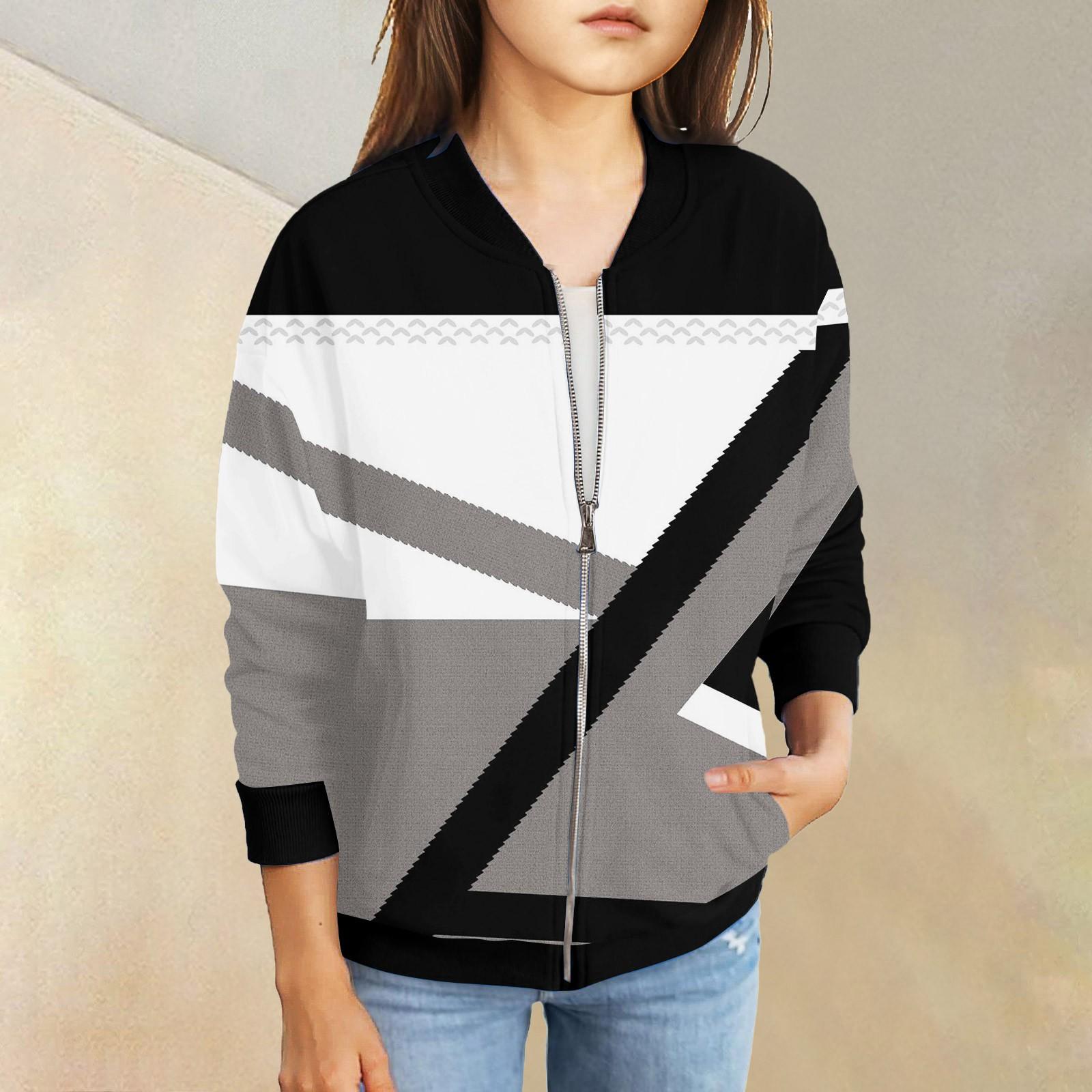 

Куртки на молнии для девочек, детские осенние толстовки с длинными рукавами, верхняя одежда с карманами 5-15 лет 160 белый