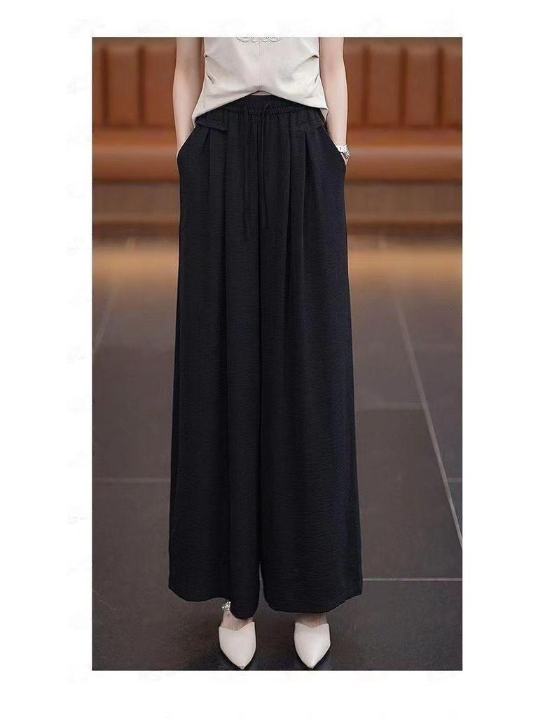 Women's Retro Drapey Wide-Leg Pants: Slimming, Elegant Straight-Leg Trousers for Spring/Summer 2025