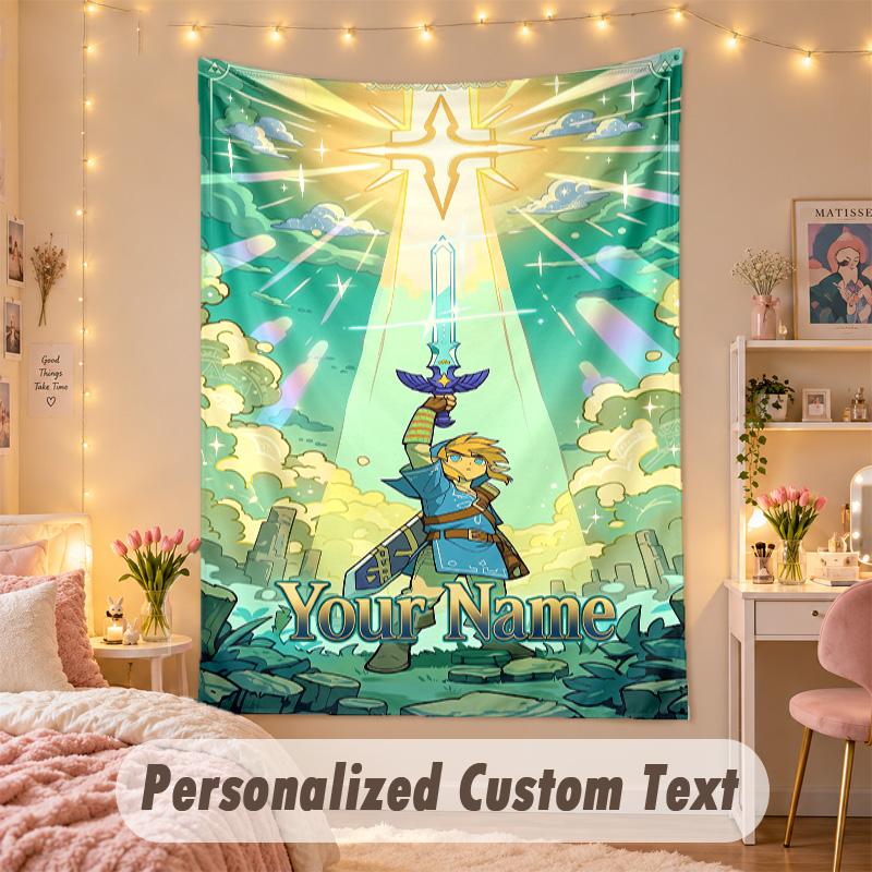 Custom Personalized Tapestry,Zelda Print Custom Name Text Wall Art Hanging for Bedroom