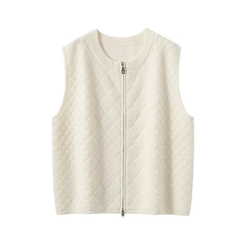 Women's Diamond Knit Cashmere Zipper Cardigan Vest - Loose, Thickened for 2025 Autumn/Winter