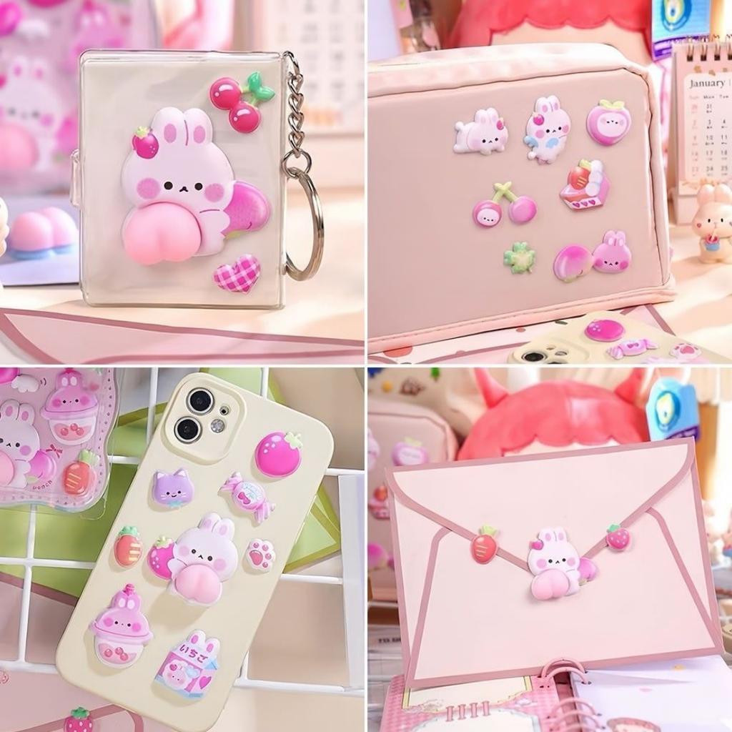 Squishy Butt 3D Stickers Cute Cartoon Bear Rabbit Pinch Decompression Toy For Scrapbooking Journal Phone Case DIY Decor