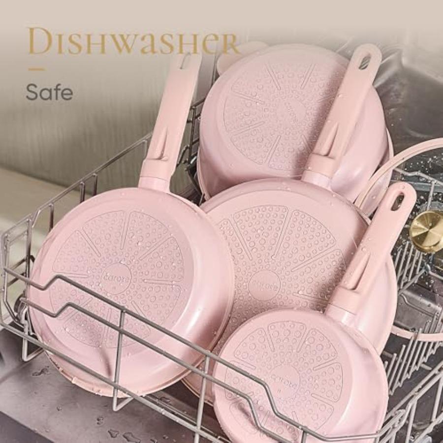 Pink Blush Ceramic Cookware Set 14pcs Nonstick Pots and Pans with Lids Non-Toxic PFAS-Free Kitchenware for Home RV Camping Dish