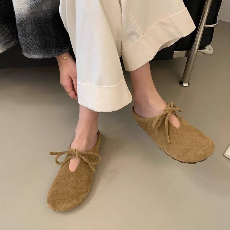 Retro Mori Bag Head Half Slippers Women's Outer Wear 2025 Autumn New College Style Versatile Lace-up Lazy Boken Shoes