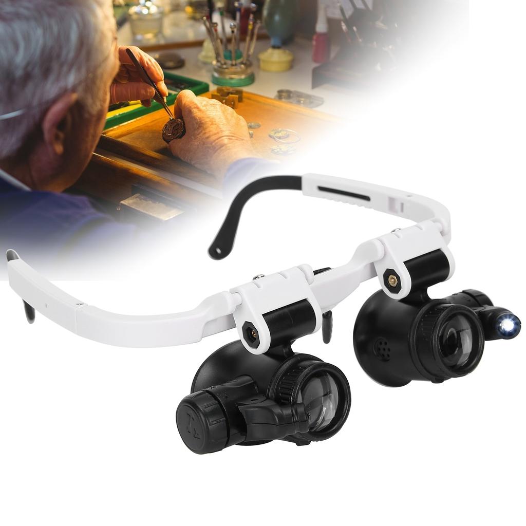 Glasses Magnifier Head Wearing Magnifying Glass with LED Light for Reading Repairing