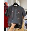 Women's Gray Pony Print Short-Sleeve T-shirt: 2026 Early Spring Slimming Loose Fit