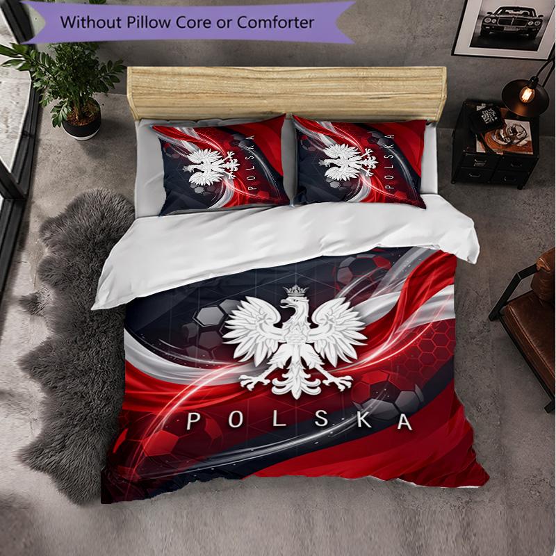 Poland Football Pattern 3 Pieces Bedding Set Soft Microfiber Duvet Cover with Pillow Cases for Bedroom