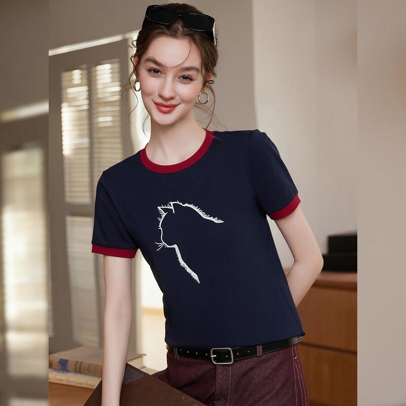 Bailuyu Women s Printed Contrast T-Shirt L