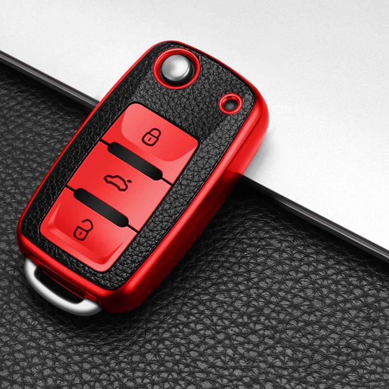 Tpu Leather Car Key Case Full Cover Protection Shell Bag for VW Volkswagen Polo Tiguan Passat Golf Jetta Lavida Skoda Octavia