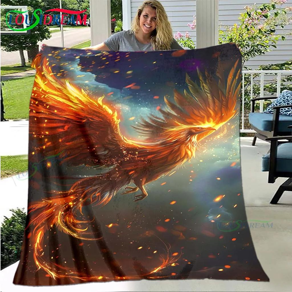 3D Popular Mythical Beast Phoenix Blanket,Flannel Throw Blanket for Home Bedroom Bed Sofa Picnic Office Hiking Leisure Nap Gift