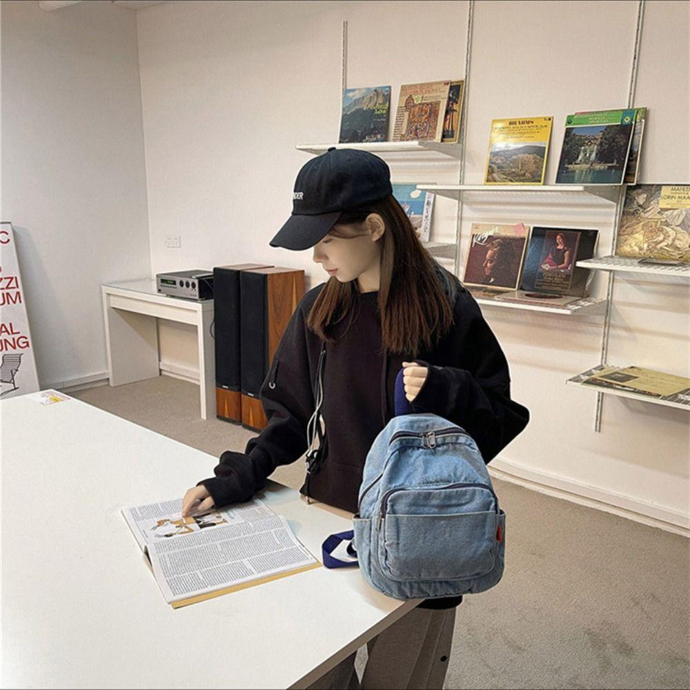 Japanese Style Vintage Handbag Y2K Solid Crossbody Bag Casual Denim Backpack  Women&Men