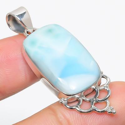 Natural Republic Larimar Gemstone 925 Solid Sterling Silver Pendant 1.75" a9T64
