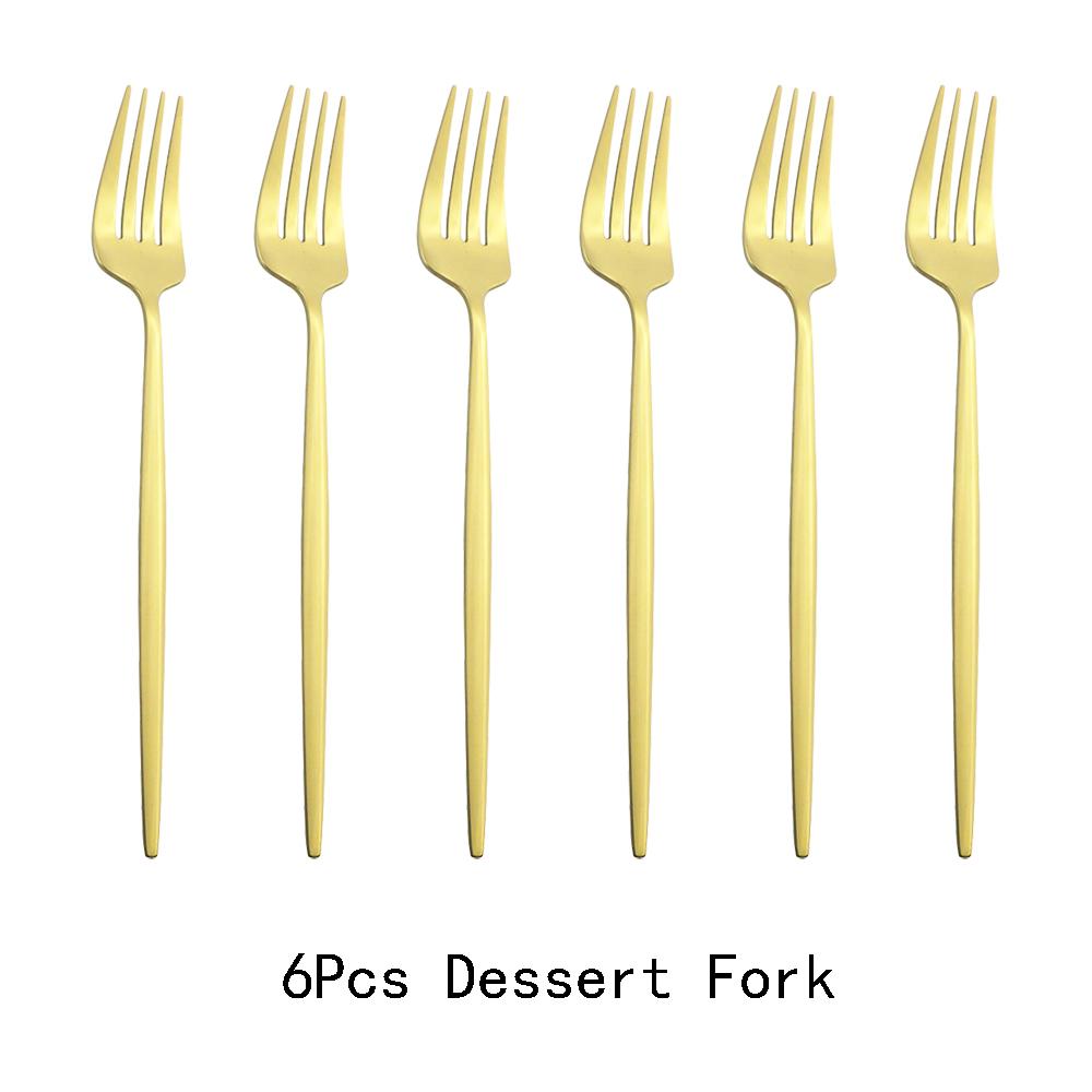 6pcs/Set Black Gold Dessert Fork Set Mirror Stainless Steel Colorful Fork Set Tableware Cutlery Set Home Party Kitchen Tableware