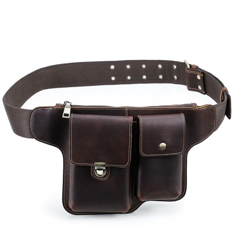 Full Grain Top Layer Cowhide Large Screen Mobile Waist Bag Corns Belt Fashionable Genuine Leather Men s Chest 23x4x21 кофейный