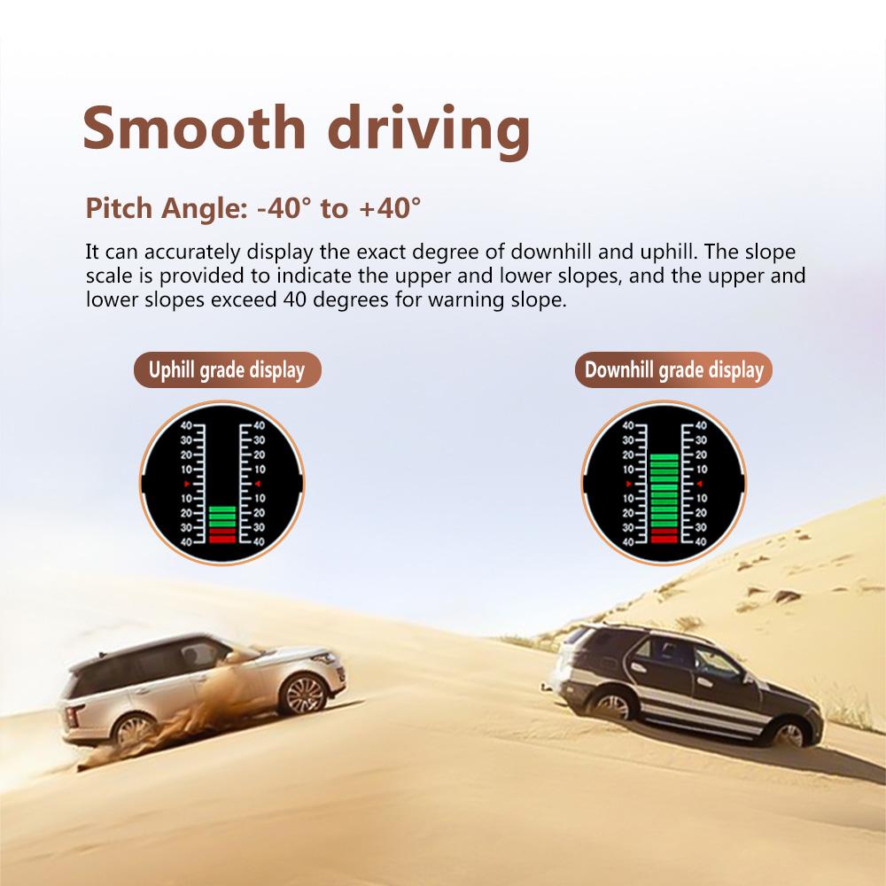 AD X90 GPS Head Up Display Speedometer Overspeed Alarm Slope Meter Inclinometer Car Compass HUD Pitch Angle Protractor Clock