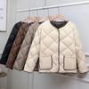 Kurze Baumwolljacke für Damen, Retro Rundhalsausschnitt, Herbst und Winter, Klassisches Karomuster
