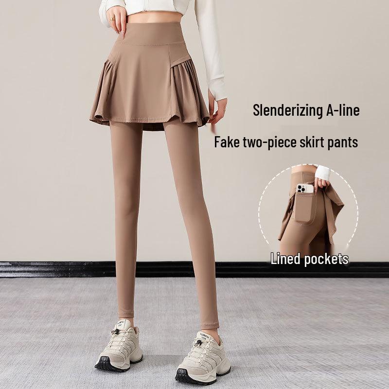 Czarne Kuloty do Jogi z Wysokim Stanem dla Kobiet - Jesień/Zima 2024 Spodnie Długie Dwuczęściowe Imitowane Moda Fitness Odzież Sportowa