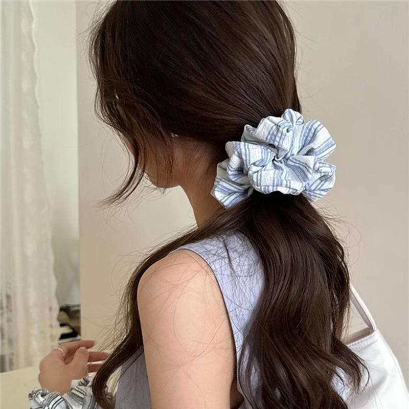 Women Korean Stripe Rubber Band Scrunchies Elegant Simple Elastic Hair Rings Ponytail Tie Sweet Hair Ornament Accessories Headband