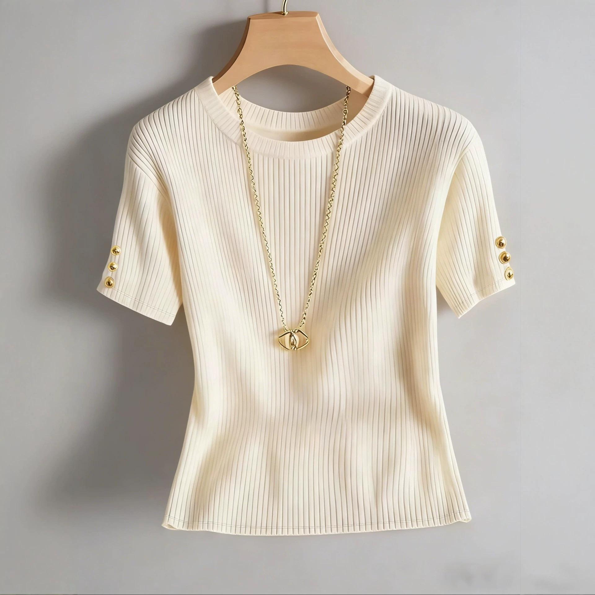 Summer new embroidered pattern T-shirt women s casual slim-fitting short-sleeved top S