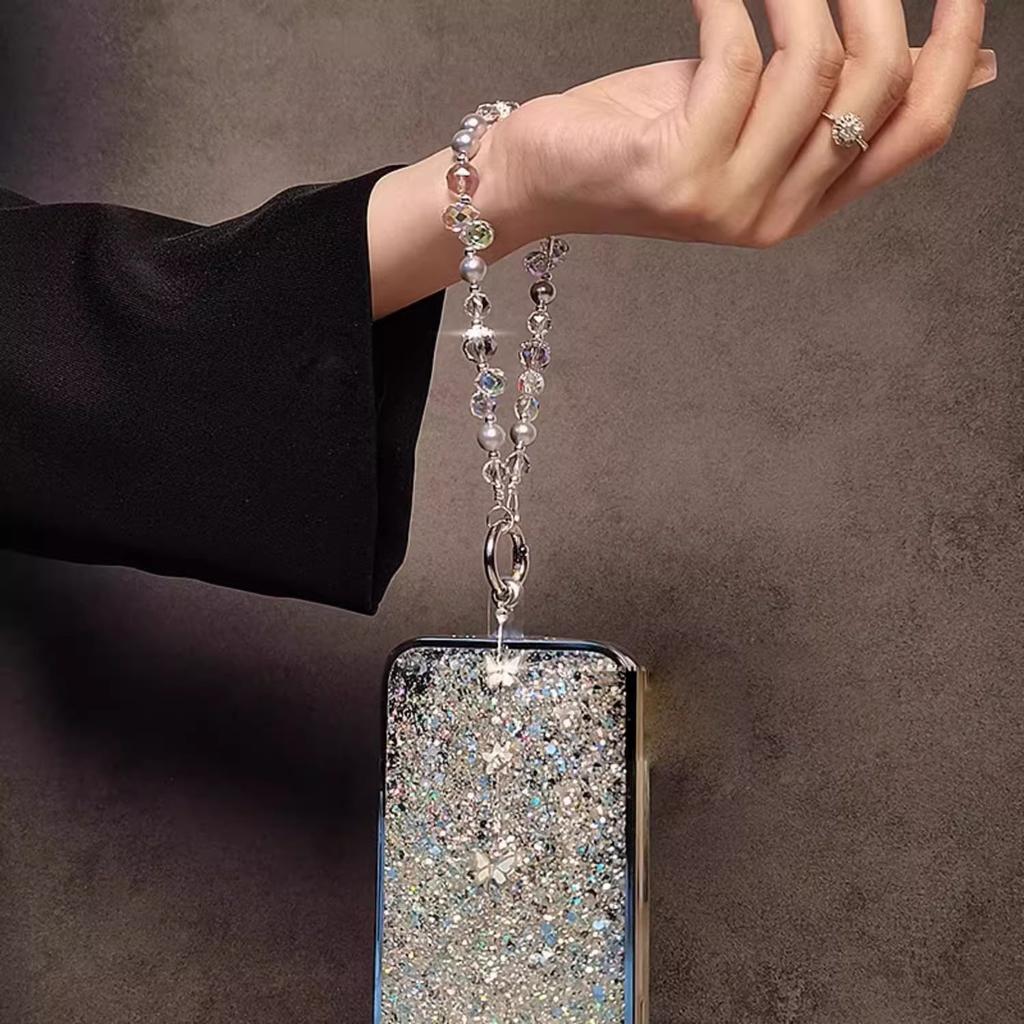 Butterfly Phone Case Chain Handmade Bead Phone Hanging Rope Keychain Light Luxury Pearl Crystal INS Style Lanyard Accessories 1