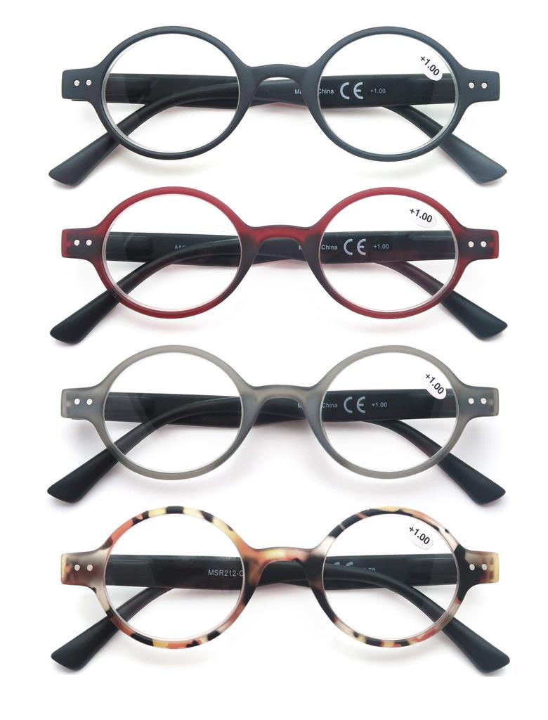 4Pack Reading Glasses For Men Women Round/Square/Cat Eye Spring Hinge Ultra Light Readers Eyeglasses Presbyopia With Diopter