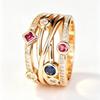 European and American Style Multi-layered Rings with Colorful Cubic Zirconia Stones Light Luxury Gold, Red, Blue, and Green Cubic Zirconia Women's