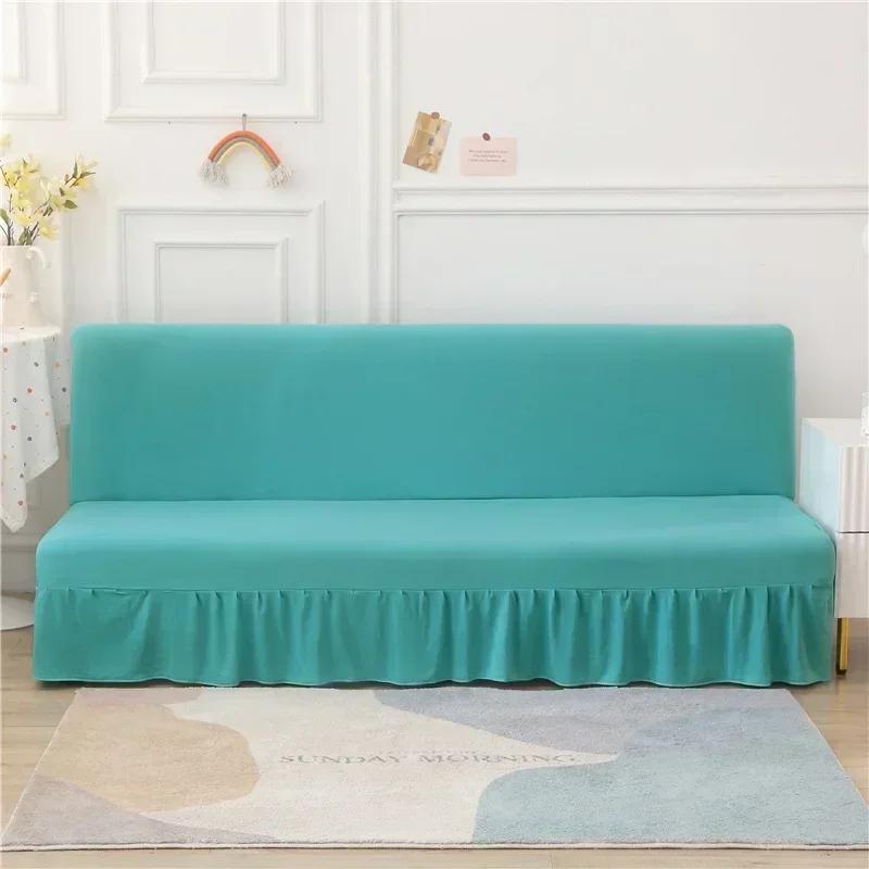 Solid Color Elastic Folding Sofa Bed Cover With Skirt Sofa Slipcover Couch Cover Furniture Protector 1Pc Home Decoration Couch Cover