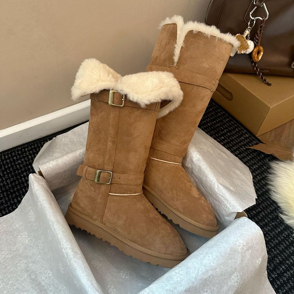 Two Wear Snow Boots Women's 2025 New Winter Fur Integrated Thick-soled Piled Thickened Boots Warm Snow Cotton
