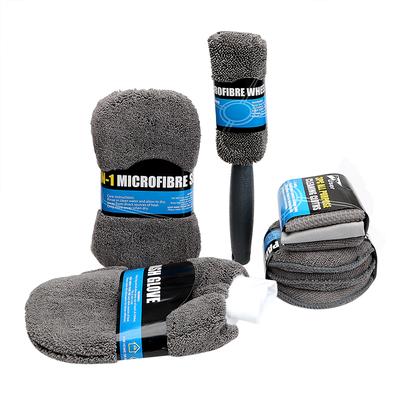 Autowasch-Reinigungsset, 9-teilig, Mikrofaser-Autopflege, inklusive 3 Mikrofasertüchern, 3 Applikatorpads, Waschschwamm, Waschhandschuh, Felgenbürste