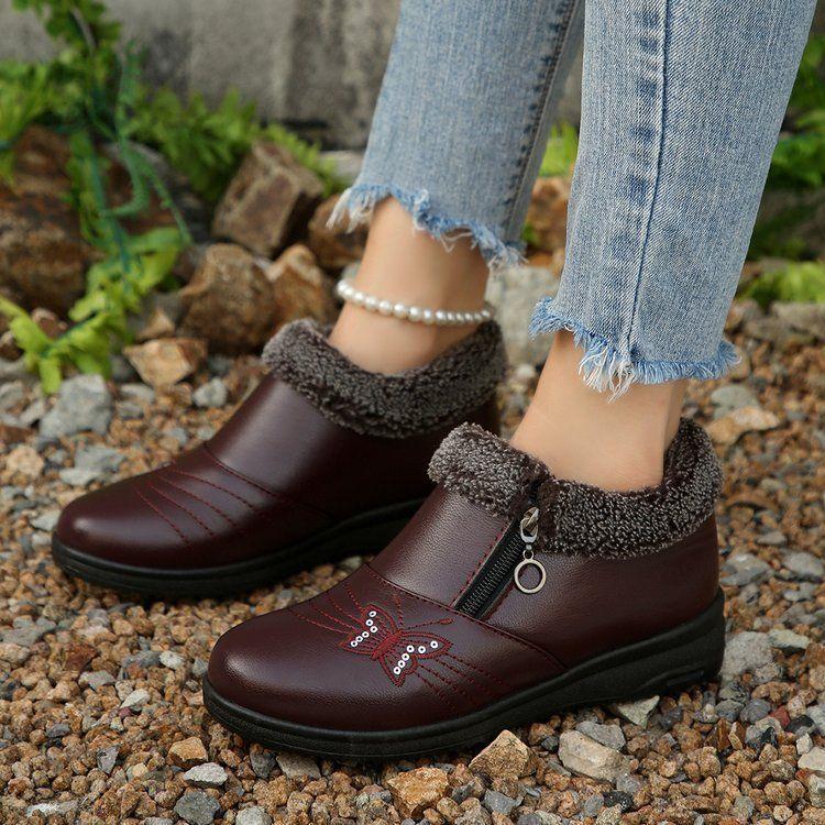 Fashion Versatile Warm Side Zipper Cotton Shoes for Women 2025 Autumn and Winter New Flat-bottomed Non-slip Casual Soft-soled Cotton Shoes for Women