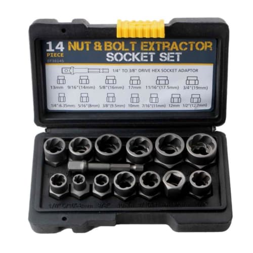 YWHWLX 14-Piece Nut Twister Set, Nut Extractor Socket Set, Impact Bolt & Nut Remover Set for Removing Nuts & Screws, Damaged, Frozen, Rusted, and Roun