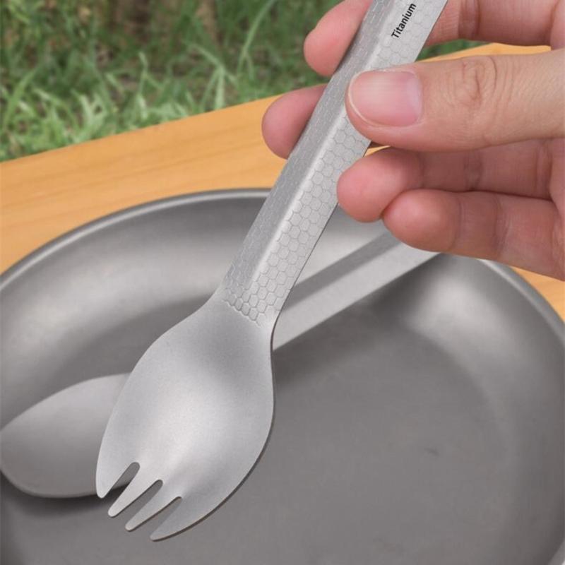 Portable Camping Spoon Strong Camping Titanium Spork Spoon Tableware Soup Spoon