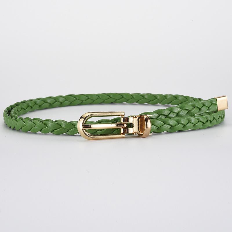 Women's Korean Style Candy Color Knotted Braided Leather Belt with Clip Buckle