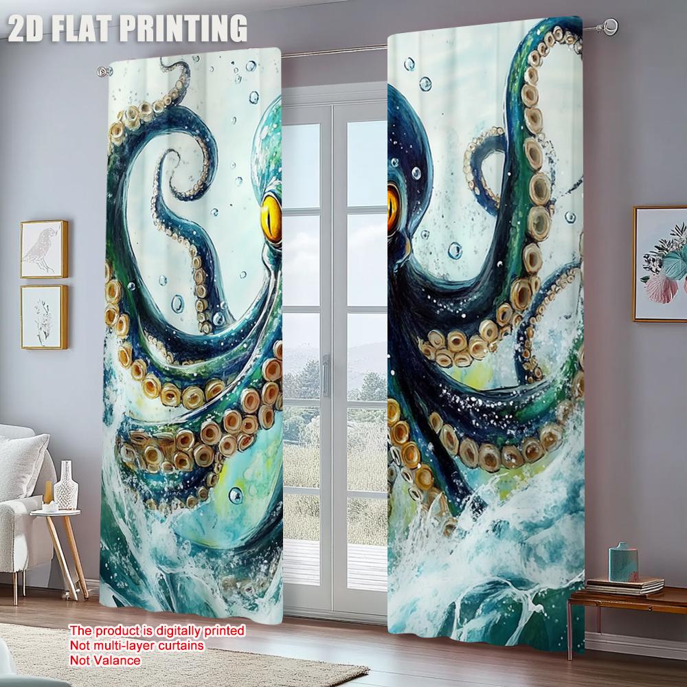 2pc     Party Curtain Octopus Versatile Polyester Fabric  Without Electricity Spring Party & Holiday Decor Use for Holiday Home