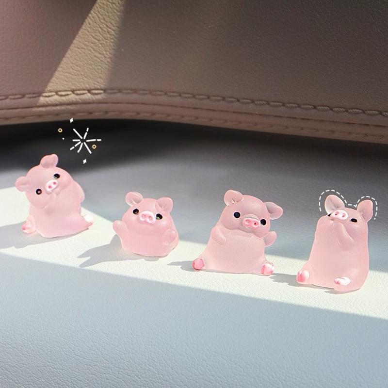 6Pcs/Set Car Center Console Resin Noctilucent Pig Doll Ornament Car Rearview Mirror Decoration Bicycle Auto Interior Accessories