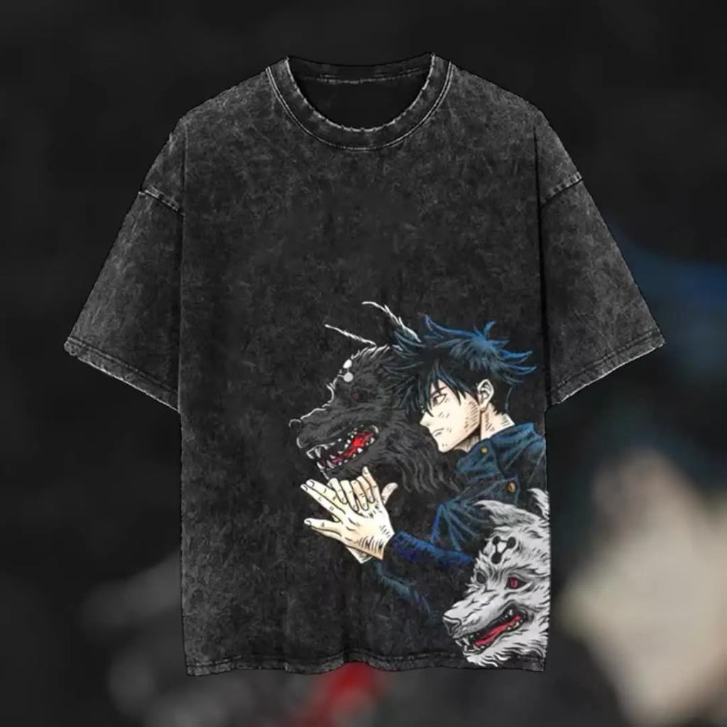 Camiseta Oversize Lavada Gráfica Y2K Jujutsu Kaisen Hombres Mujeres Casual Algodón Holgada Manga Corta Cómoda Algodón Ropa Femenina Masculina