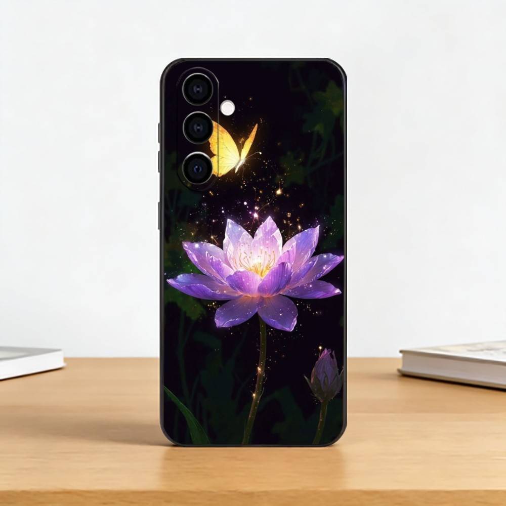Shine Brightly Lotus Flower Phone Case Black Silicone Soft For Samsung Galaxy A73,A72,A71,A70,A53,A52,A51