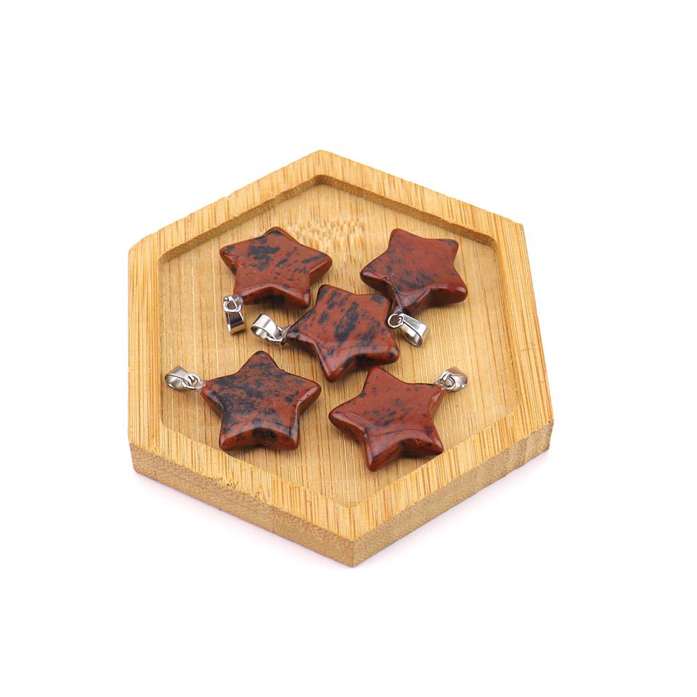 Korean Style Red Agate Star Pendant Necklace with Pink Crystal - Valentine's Day Gift