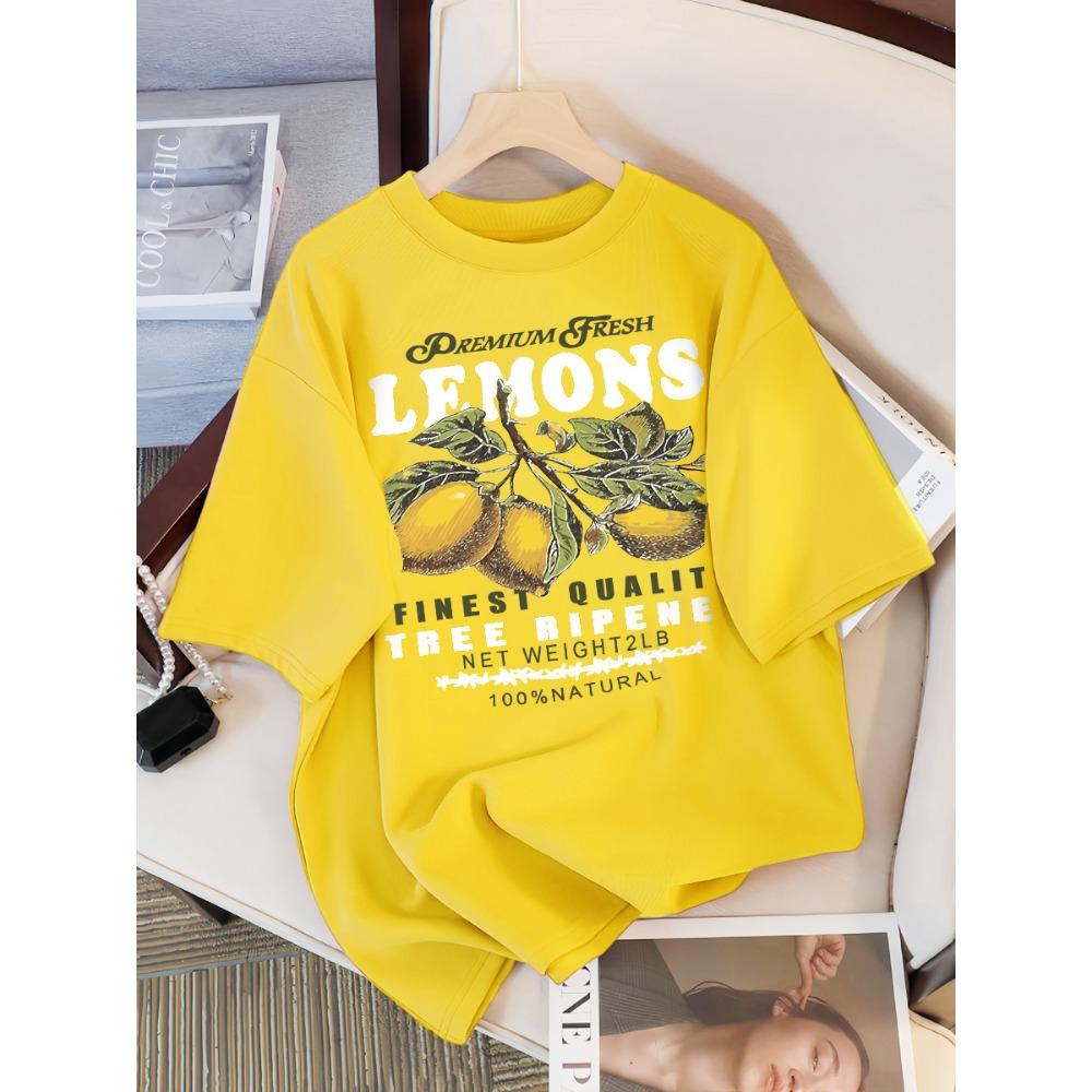 Lemons Fruits Premium Fresh Printing T Shirt Woman Loose Cotton Sportswear O-Neck Casual T Shirts Loose Short Sleeve