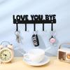 Key Holder Wall Mount, Large 'Love You.Bye' Entryway Organizer with 5 Hooks,Black Metal Key Hanger —No Drill Adhesive for Home Wall Decor