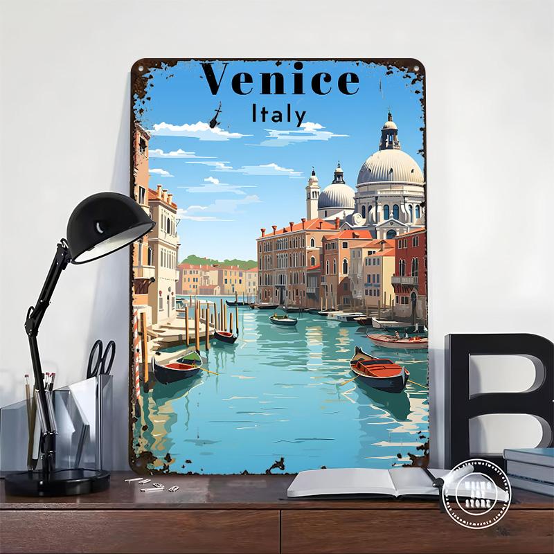 Venice Italy Travel Printed Poster Customized Wall Art Retro Vintage Metal Tin Signs for Home Bedroom Decoration Gaming House