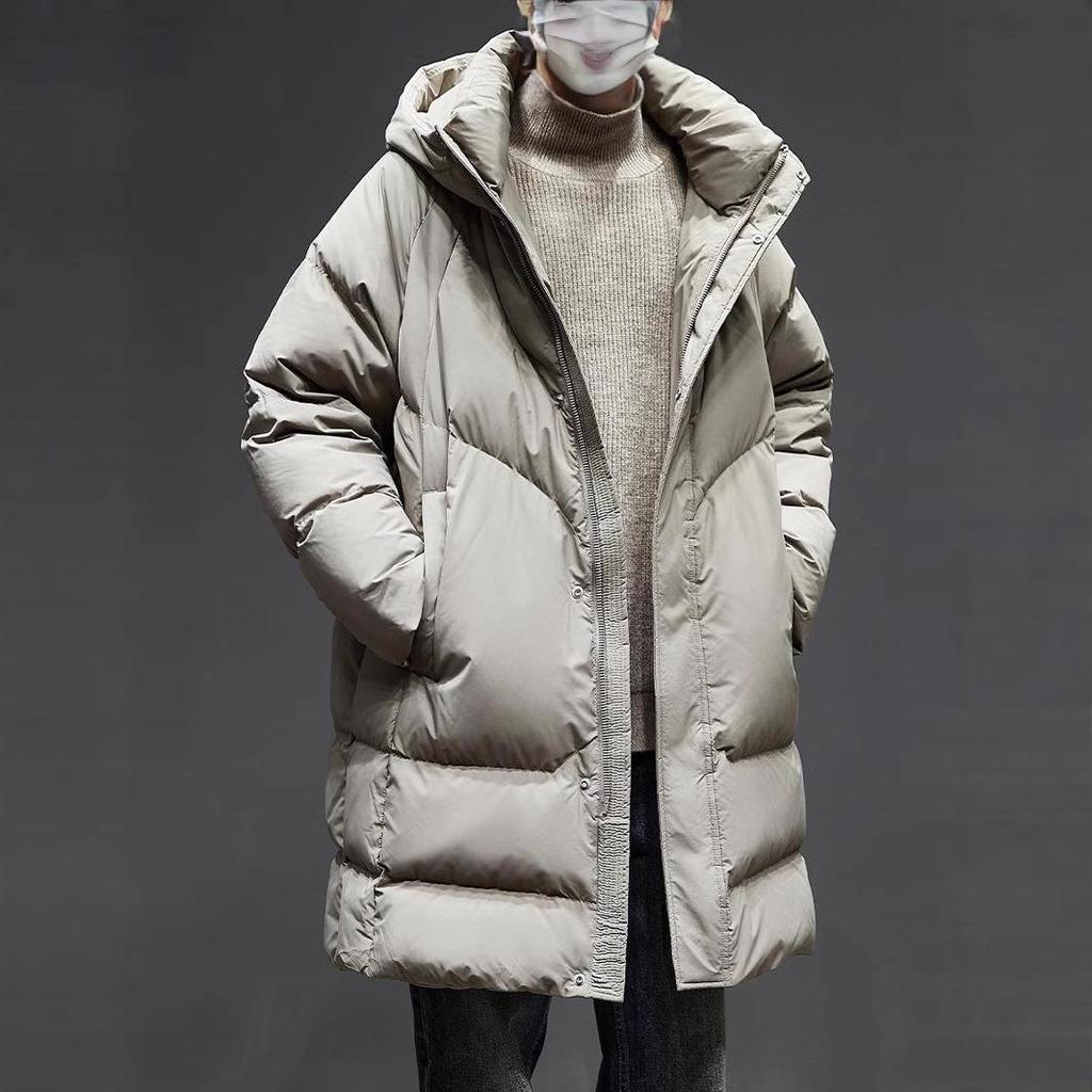 Men's High-End White Duck Down Long Hooded Winter Jacket - Thick and Warm