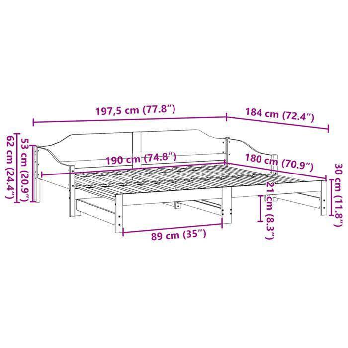 VidaXL Lit de jour avec lit gigogne 90x190 cm bois de pin massif, canapé-lit, lit d'invité, lit de jour en bois 850908
